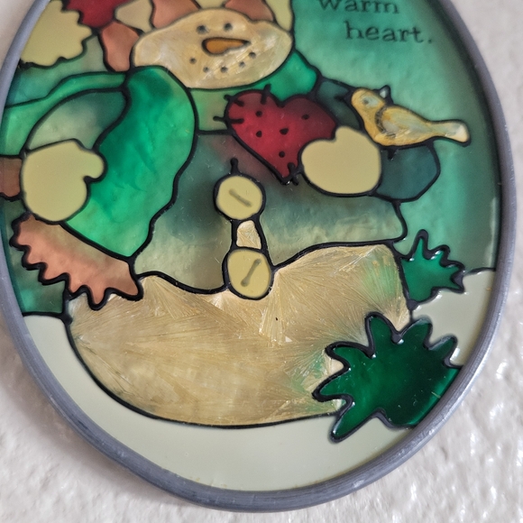 Vintage Stained Glass "Cold Hands Warm Heart" Christmas Sun Catcher 4.5" - Picture 3 of 9